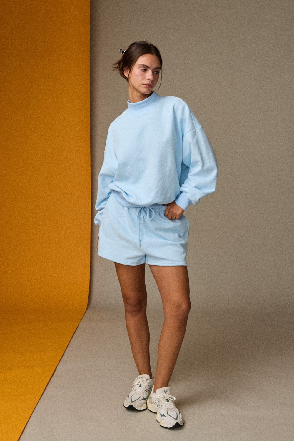 Mock Neckline Oversized Lounge Set - Sky Blue