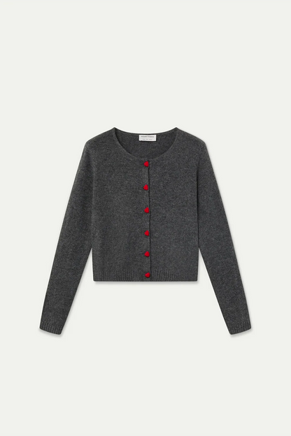Heart Buttons Cardigan Sweater - Dark Gray