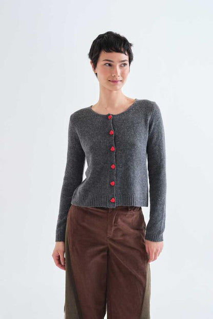 Heart Buttons Cardigan Sweater - Dark Gray