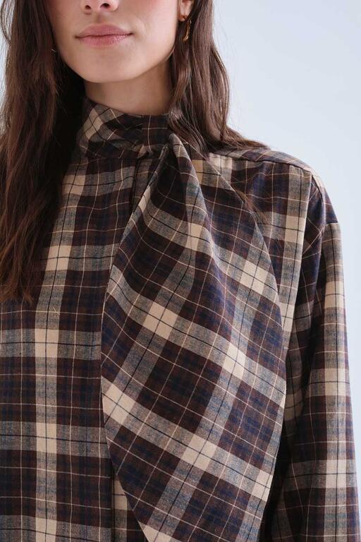 Plaid Bow Neck Tie Dress - Checks