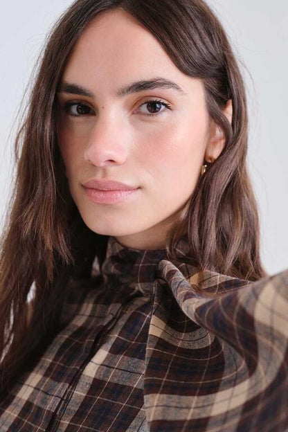 Plaid Bow Neck Tie Dress - Checks