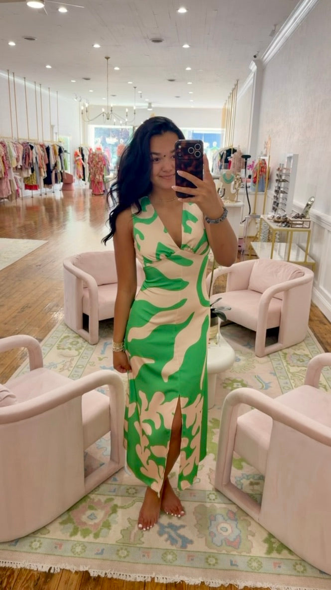 Penny Open Twist-Back Midi Dress - Green Multi