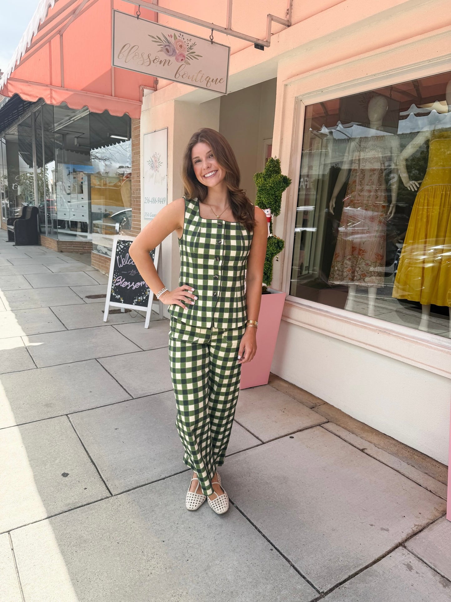 Gingham Sleeveless Jacket - Army