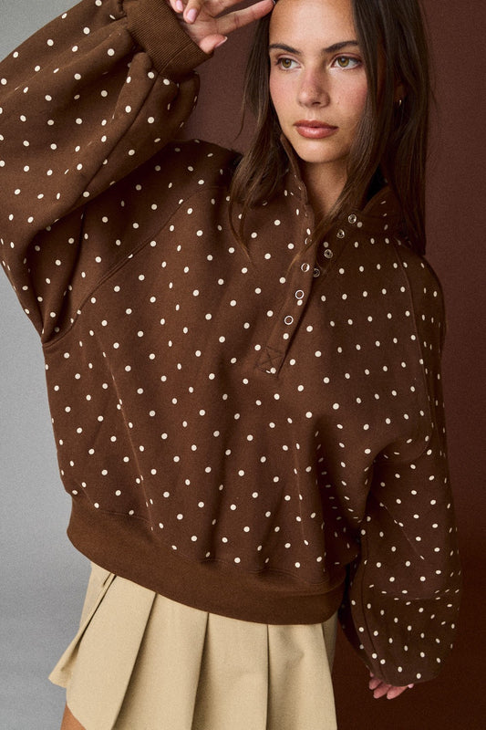 Polka Dot Piper Snap Button Sweater - Brown
