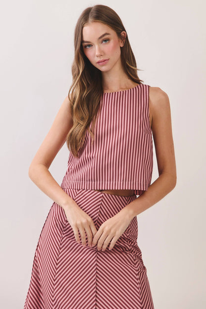Striped Sleeveless Crop Top - Rust