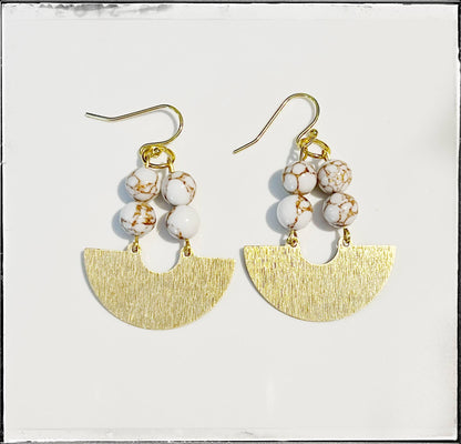 Brass Gold Huggie Hoop Circle Dangle Earring - Gold Lace Bead