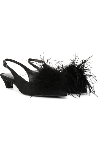Finch Feather Slingback Pump Shoe - Black