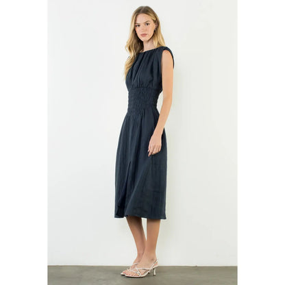 Sleeveless Denim Dress with Side Slit - Denim Blue