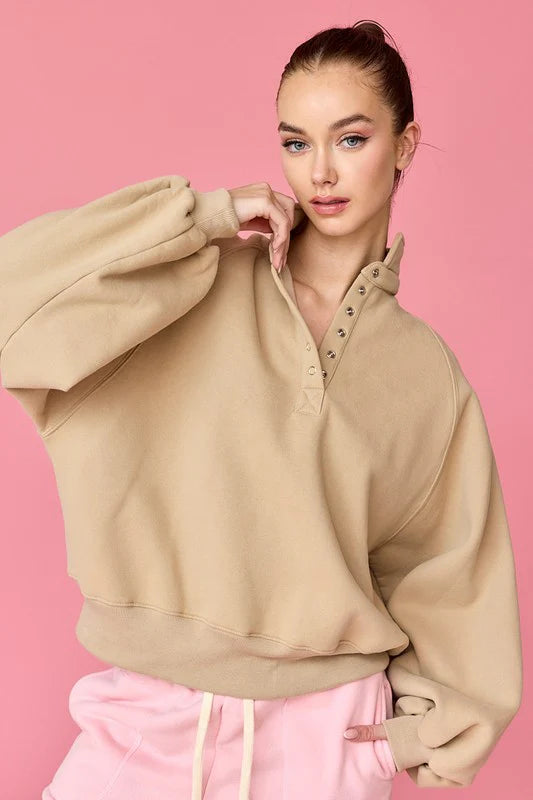 Piper Snap Button Collared Sweater - Sand