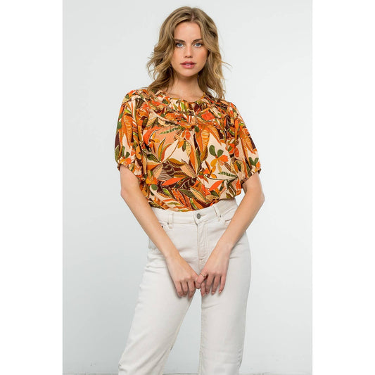 Puff Sleeve Floral Top - Beige