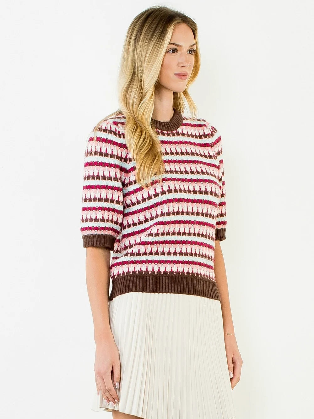 Short Sleeve Knitted Top - Brown