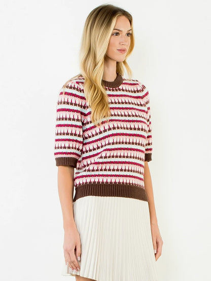 Short Sleeve Knitted Top - Brown