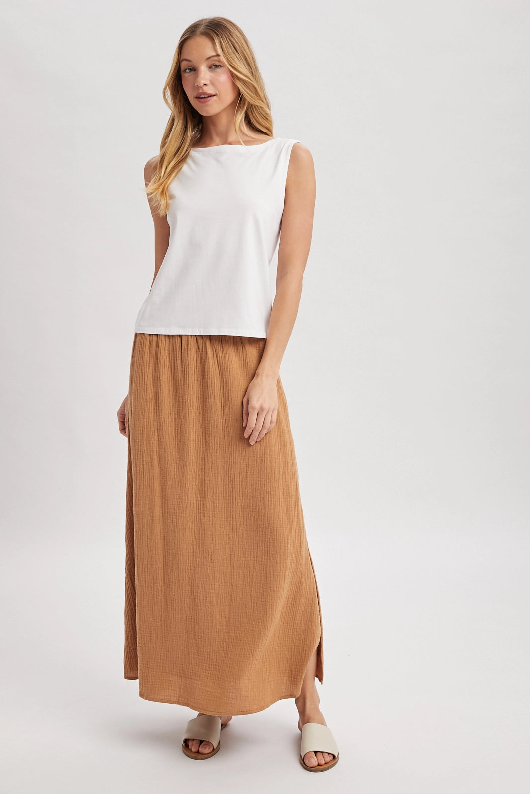 Boat Neck Tank Top - White