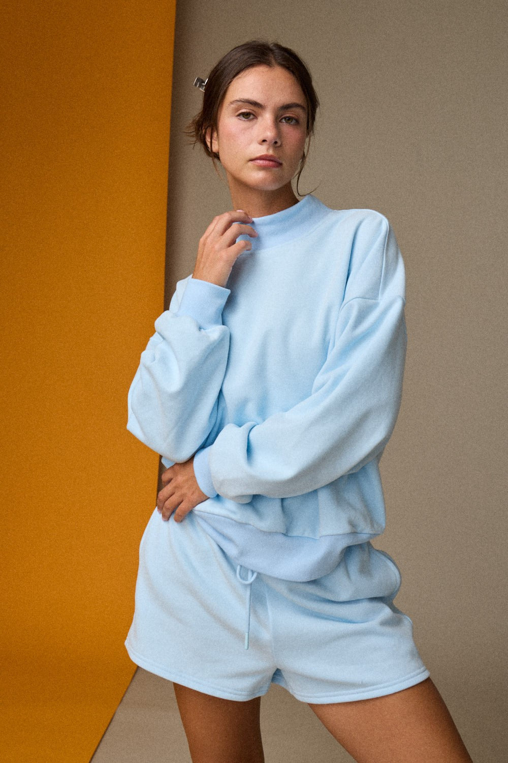 Mock Neckline Oversized Lounge Set - Sky Blue