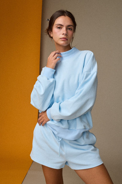 Mock Neckline Oversized Lounge Set - Sky Blue