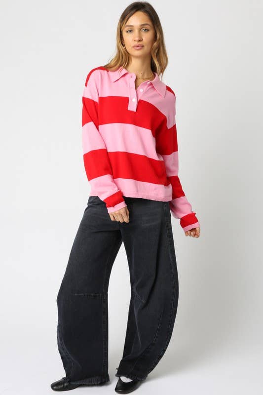 Rorry Stripe Sweater - Pink/Red