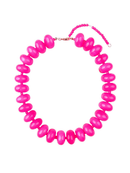 Bailey Chunky Beaded Necklace - Hot Pink