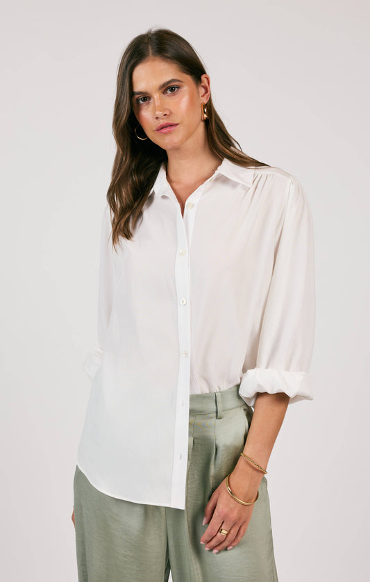 Stillness Yoked Splitcuff Buttondown Shirt - White
