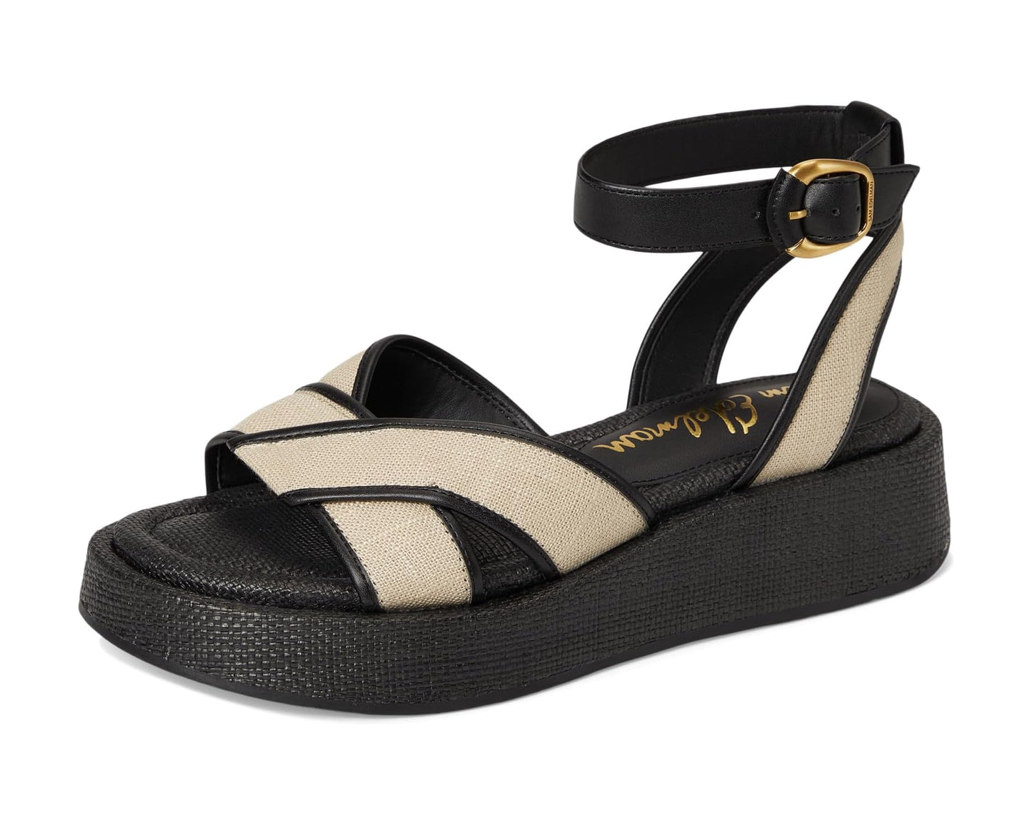 Sam Edelman Nylie Platform Ankle Strap Sandal - Natural/Black Linen