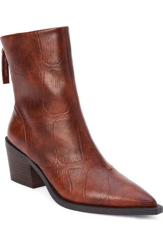 Matteo Croc Embossed Faux Leather Boot - Brown Croc