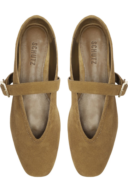 Vick Buckle Ballet Flat Shoe - Dried Olive Suede