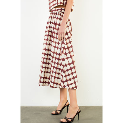 High Waisted Geometric Skirt - Brown