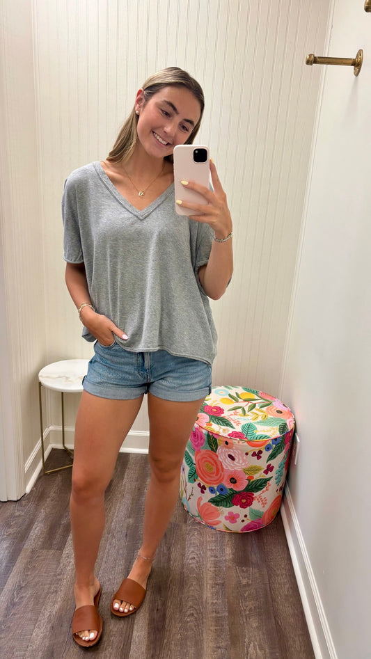 Free People Nina V-Neck Tee Shirt - Heather Grey