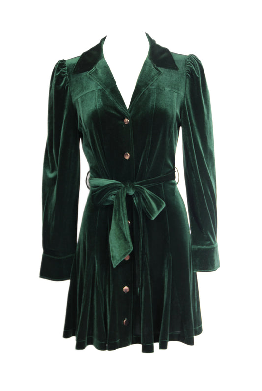 Velvet Belted Dress - Green