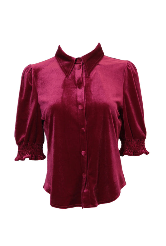 Velvet Short Sleeve Top - Deep Red