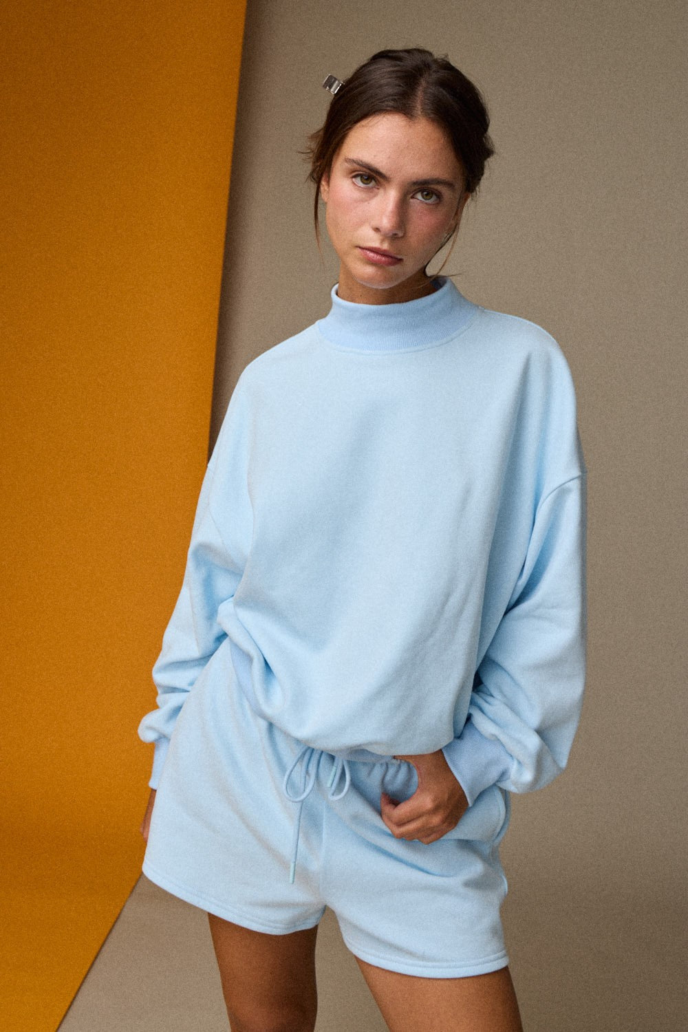 Mock Neckline Oversized Lounge Set - Sky Blue