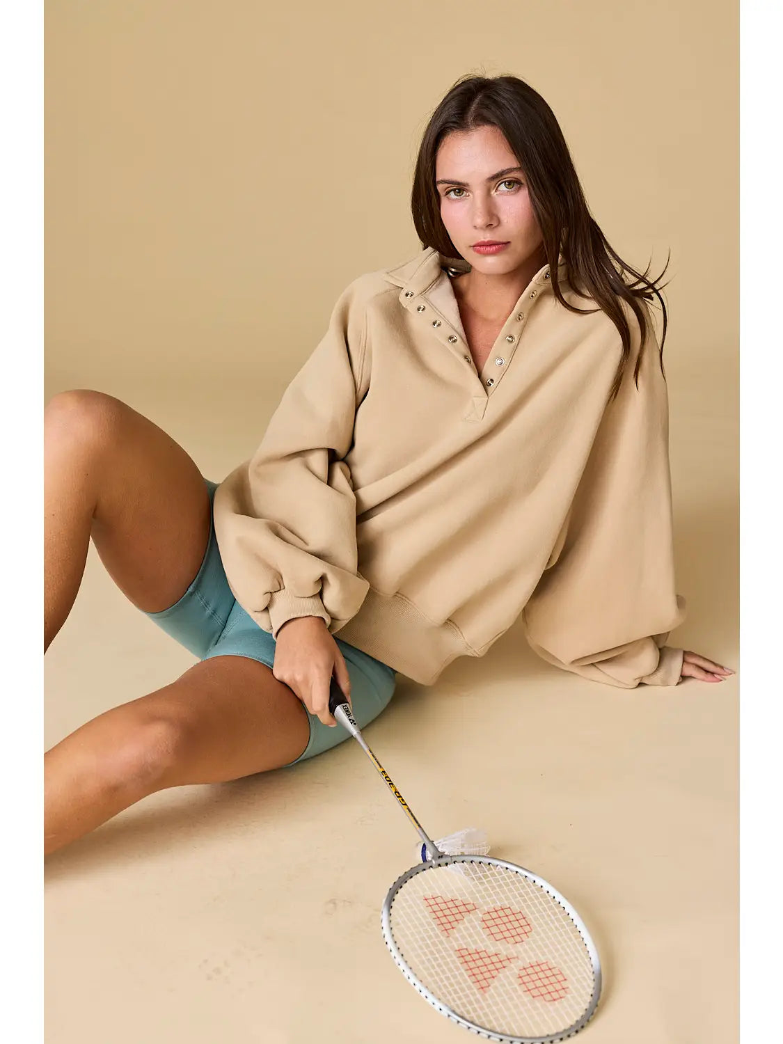 Piper Snap Button Collared Sweater - Sand