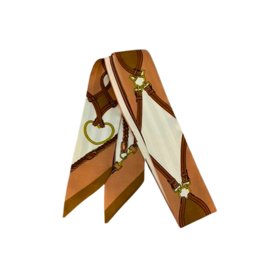 Elegant Gold Chain Twilly Scarf - Camel