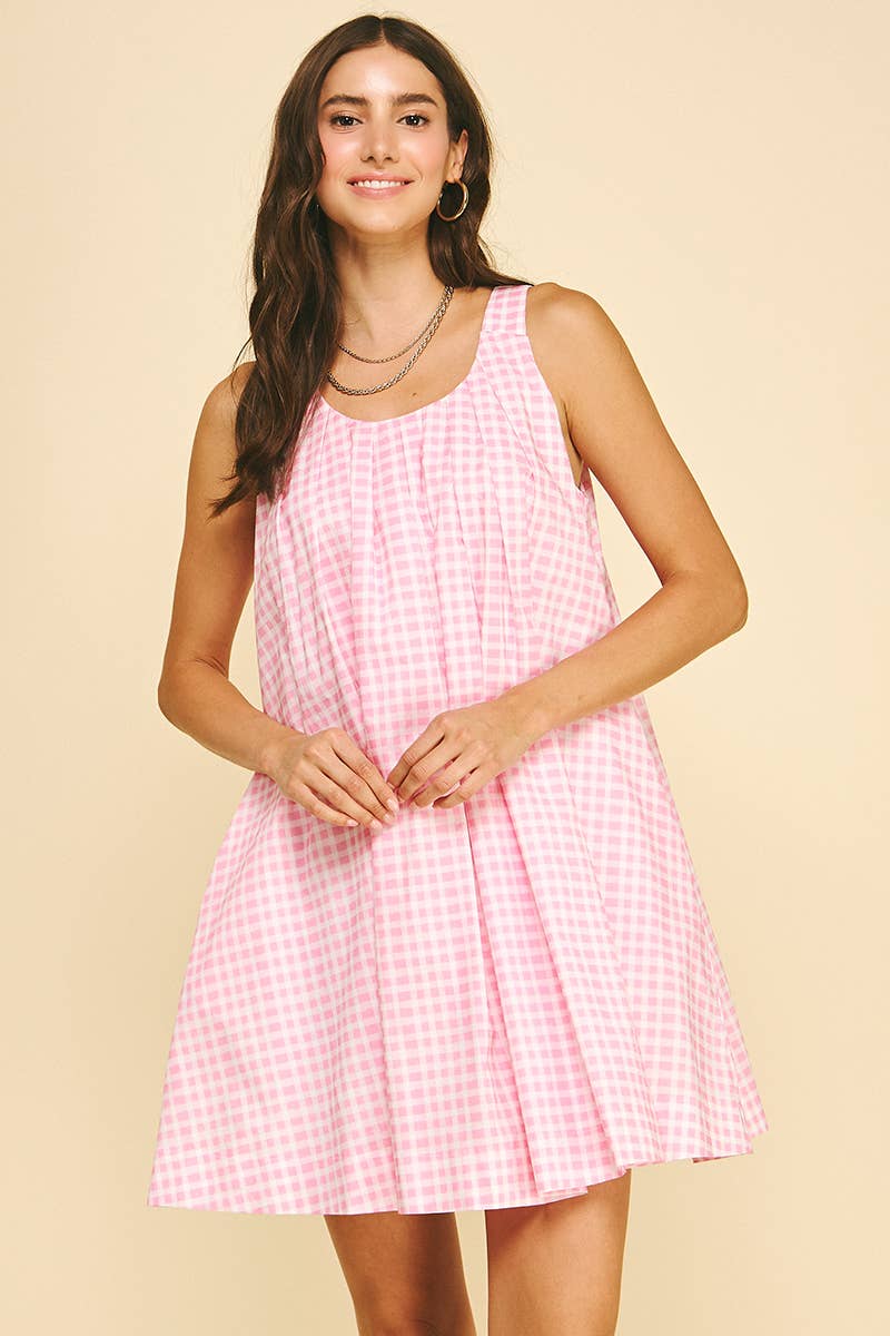 Gingham A-Line Mini Dress - Pink