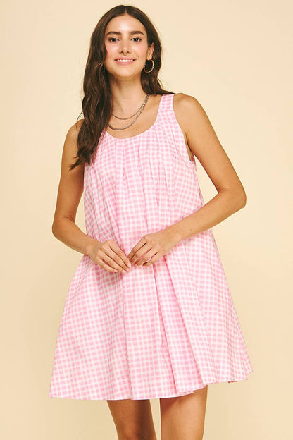 Gingham A-Line Mini Dress - Pink