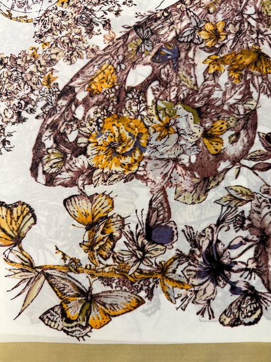 Floral and Butterfly Print Design Scarf - Beige