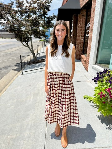 High Waisted Geometric Skirt - Brown