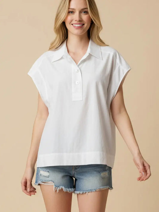 Solid Cap Sleeve Blouse Top - White