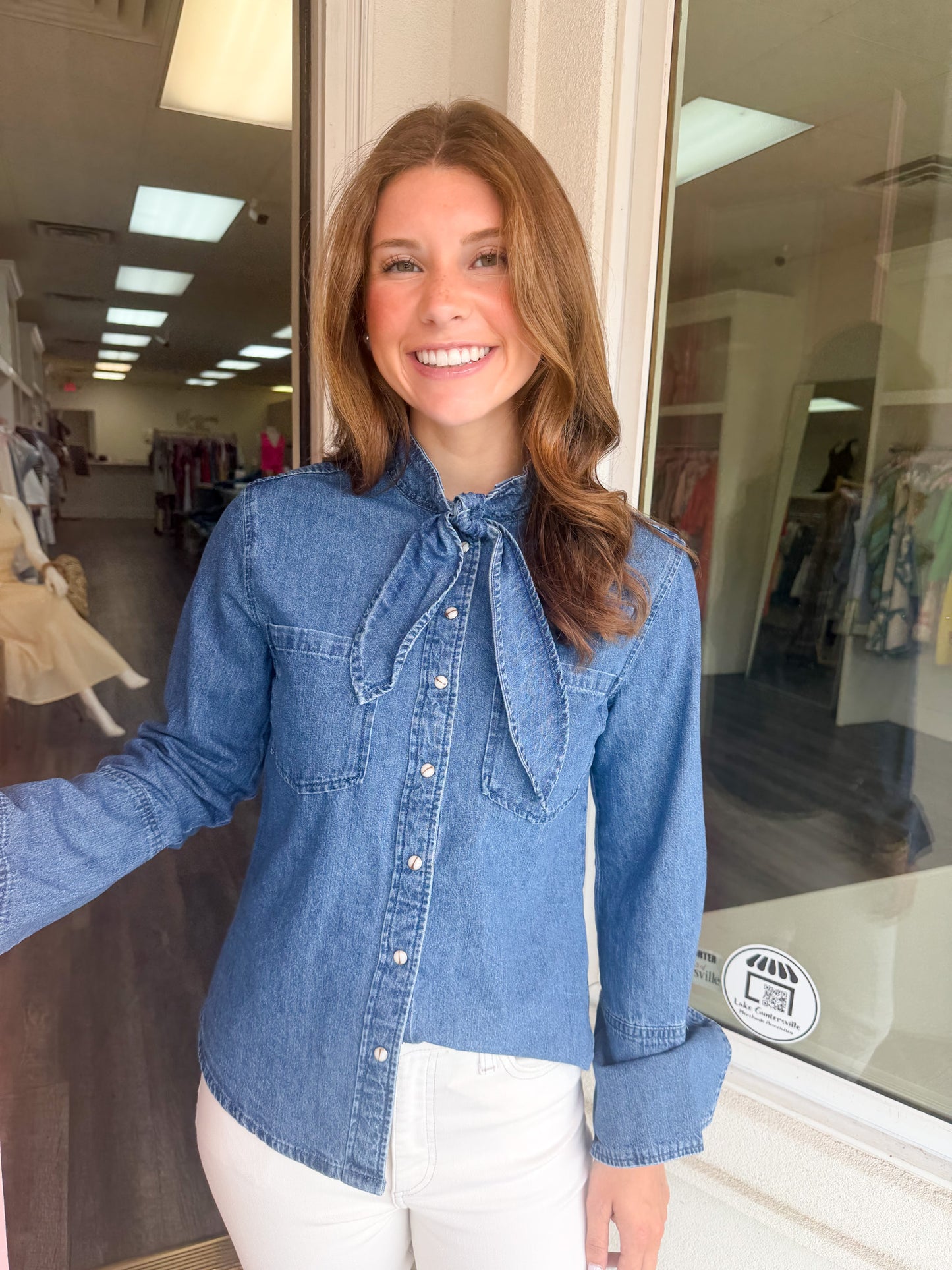 Joline Long Sleeve Denim Top - Tokyo Blue