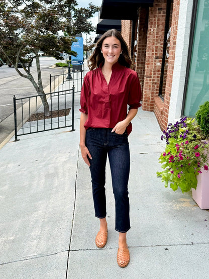 Balloon Sleeve Blouse Top - Burgundy