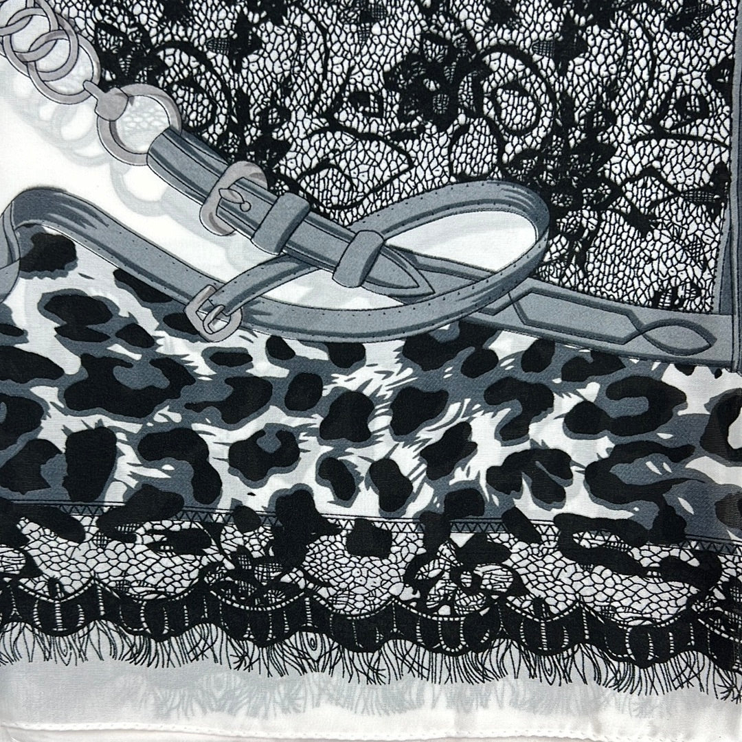 Leopard in Lace Scarf - White