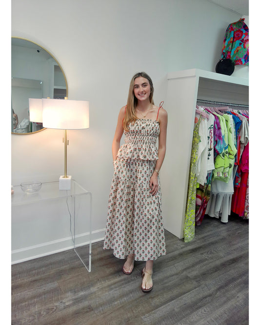 Printed Top with Ties - Eggshell