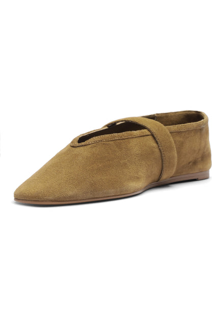 Vick Buckle Ballet Flat Shoe - Dried Olive Suede