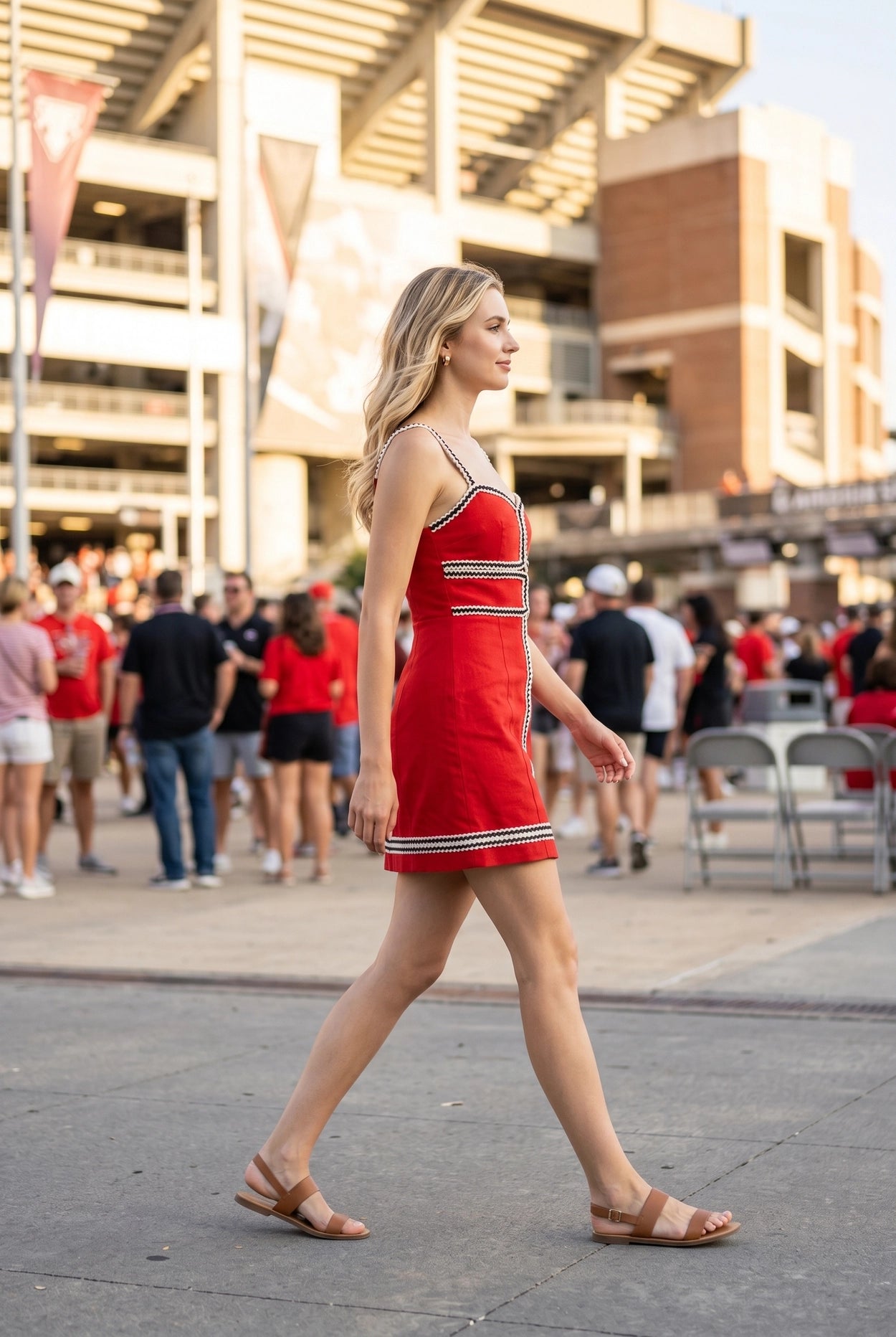Mini Dress with Contrast Trim Tape - Red