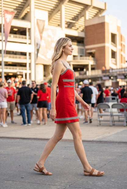 Mini Dress with Contrast Trim Tape - Red