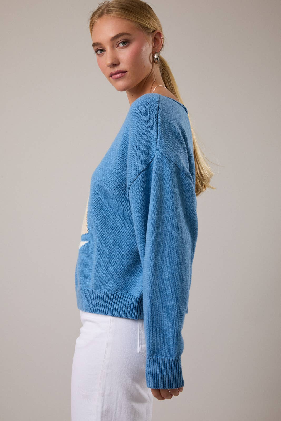 Boat Neck Sweater Top - Blue