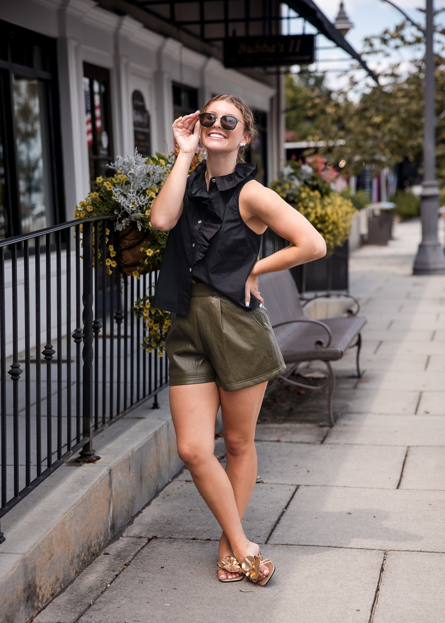 Sleeveless Ruffle Detail Top - Black
