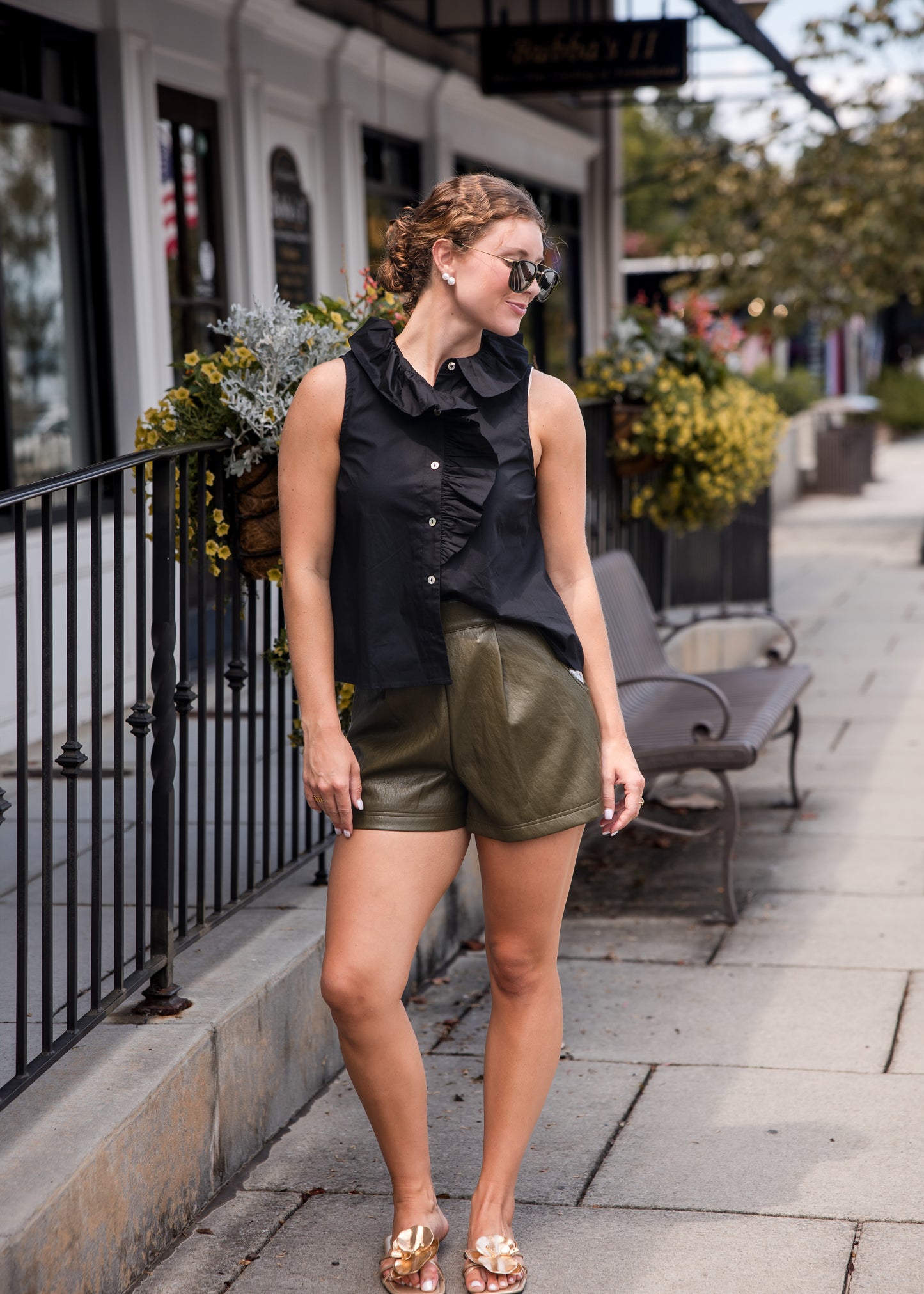 Sleeveless Ruffle Detail Top - Black