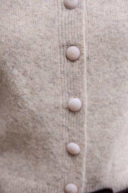Round Button Cardigan Sweater - Beige