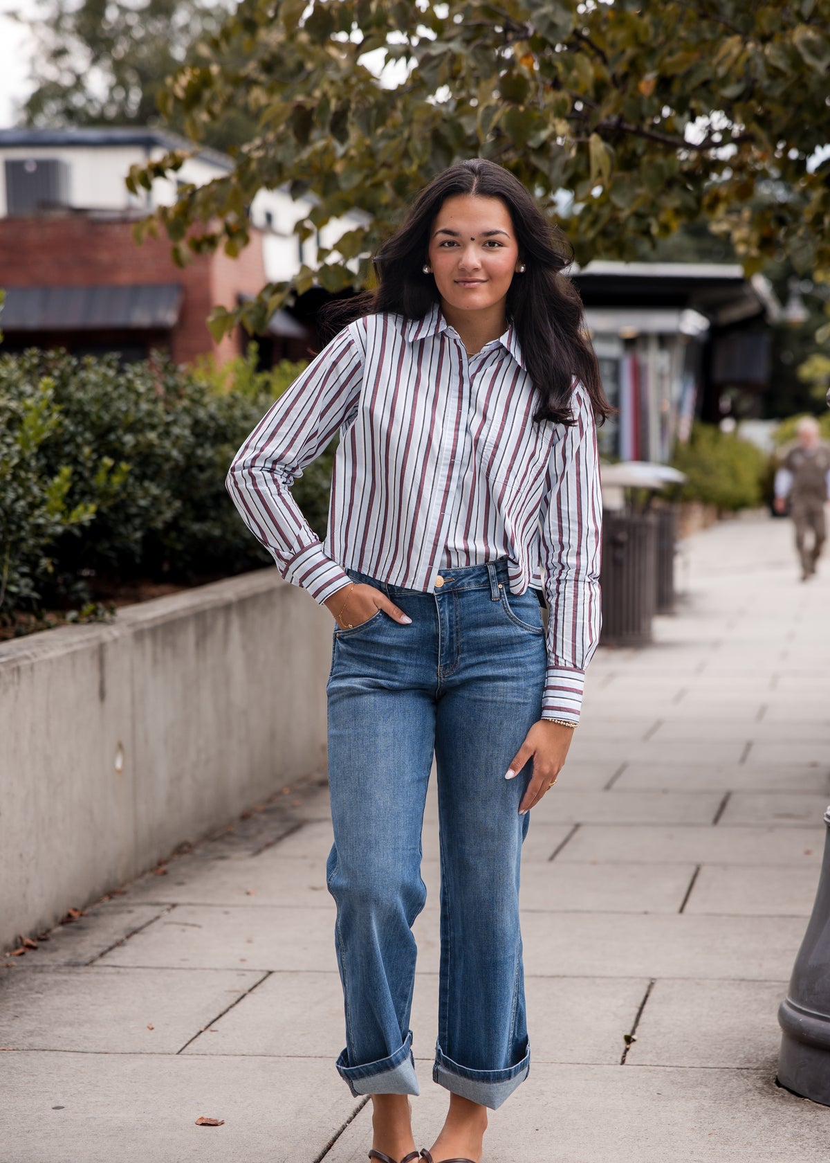 June Crop Button Up Top - Stripe