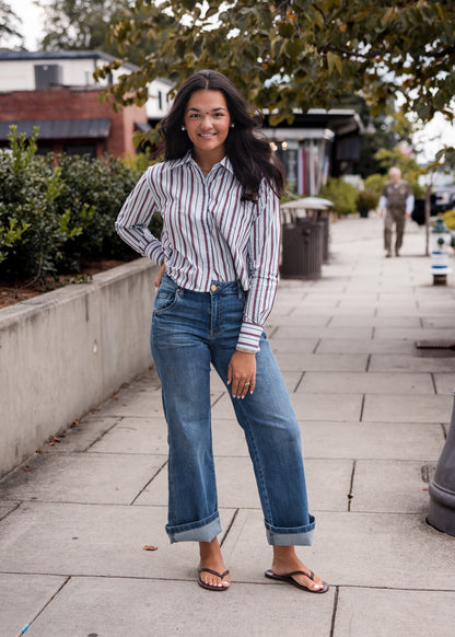 June Crop Button Up Top - Stripe